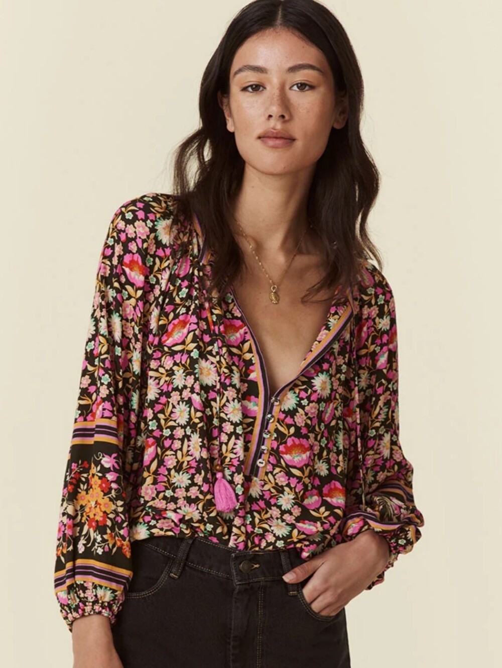 Spell Impala Lily Tie Blouse In Night Blossom S